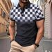 Men's Casual V-Neck Polo Shirt With Chest Pocket - Plaid Stitching Detail | Breathable All-Purpose T-Shirt For Daily Wear_viptrois.com