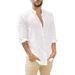 Men's Clothing Linen Cardigan Solid Color Casual Stand Collar Long Sleeve Shirt_viptrois.com