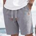 Men's Straight Leg Linen Beach Pants Summer Casual Sports Shorts Mid Length With Leather Trim Loose Fit Five Point_viptrois.com