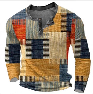 Men's Long-Sleeve Polo Shirt With 3D Digital Print – Stylish Retro Pattern, Breathable & Stretch Fit, Comfortable (S-6XL, Multiple Colors)_viptrois.com