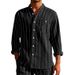 Men's Linen Fashion Shirt Striped Stand Collar Loose Casual Short Sleeve Breathable Summer Black Blue Khaki_viptrois.com