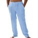 Men's Clothing Men's Casual Linen Patch Pocket Loose Drawstring Straight Summer Beach Yoga Pants_viptrois.com