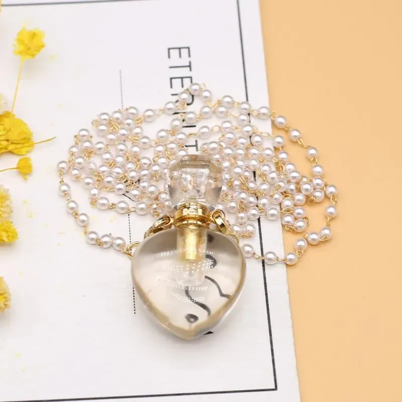 Pendant Necklaces Natural Stone Perfume Bottle Necklace Clear Quartz Essential Oil Diffuser Vial Crystal Jewelry Gifts_viptrois.com