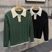 Loom 2023 European And American Style Color-Block Turn-Down Collar Button Sweater Men's Light Retro Casual Long Sleeve_viptrois.com