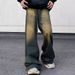 Autumn American Retro Distressed Wide Leg Jeans For Men, Loose Casual Straight Leg Trousers Trendy_viptrois.com
