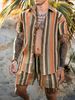 Men's Clothing Summer Men's Shirt Set Hawaiian Stripe 3D Printing Outdoor Short Sleeve Shorts 2 Piece Set Cross Border_viptrois.com