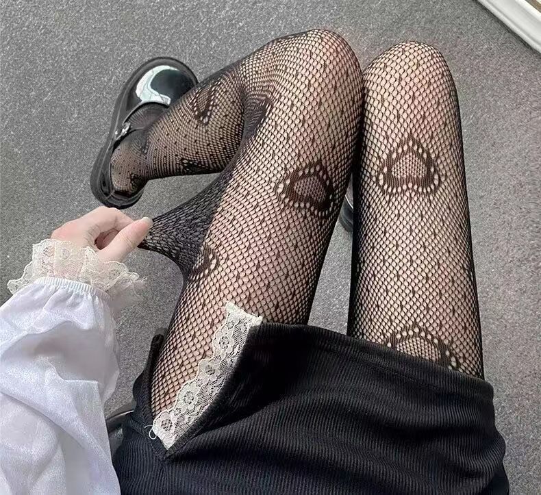 Silk Stockings Black Peach Heart Women's Thin Pantyhose Sexy Lace Bottoming Stockings_viptrois.com