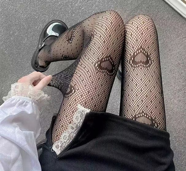 Silk Stockings Black Peach Heart Women's Thin Pantyhose Sexy Lace Bottoming Stockings_viptrois.com