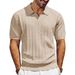 Men's Clothing New Men's Mesh Hole Hollow Striped Jacquard Knitted Short Sleeved T Shirt V Neck Solid Color Polo Shirt_viptrois.com