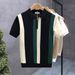 Men's Clothing Shirt Lapel Short Sleeved Knitted Sweater For Men Half Zipper Color Matching British Business Slim_viptrois.com