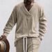 Men's Casual V-Neck Long Sleeve Knit Sweater, Loose Fit Jacquard Design, Lightweight & Breathable, Comfortable Pullover For Everyday Wear _viptrois.com