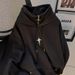 Men's High Neck Pullover Hoodie - Casual Streetwear Vintage Style Oversized Sweatshirt For Teens & Young Adults (Black/White)_viptrois.com
