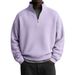 Men's Casual Long Sleeve Pullover Sweatshirt - Lightweight Waffle Knit Stand Collar Top, Slim Fit Ribbed Hem, Solid Color Streetwear For Urban Style_viptrois.com