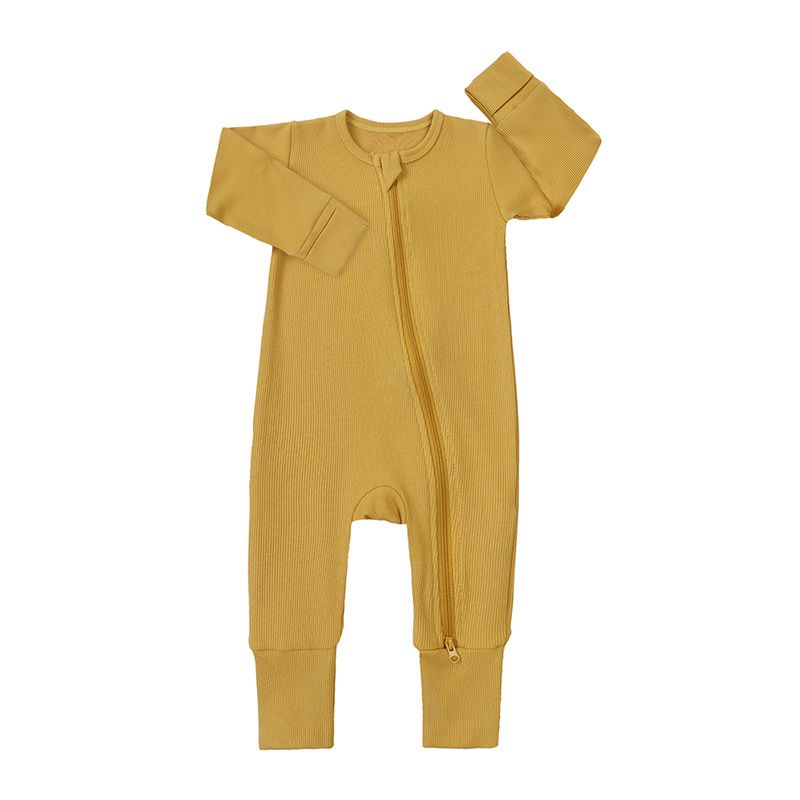 Soft Bamboo Fiber Baby Onesie With Double Zipper & Cuffed Hands/Feet – Long Sleeve Unisex Infant Pajamas For Newborns (0-24M)_viptrois.com