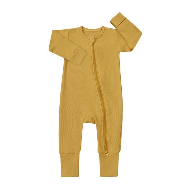 Soft Bamboo Fiber Baby Onesie With Double Zipper & Cuffed Hands/Feet – Long Sleeve Unisex Infant Pajamas For Newborns (0-24M)_viptrois.com