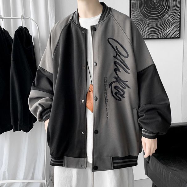 American Style Baseball For Men, Spring And Autumn, Embroidered Design, Color Block, Loose Fit, Trendy, Versatile,_viptrois.com