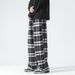 Men's Clothing Plaid contrast color casual pants men's spring new style fresh loose straight pants men and women the same style wide leg pants_viptrois.com