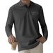 "Men's Plaid Long Sleeve Polo Shirt - Breathable Button-Down Pocket Design For Casual & Business Wear - White/Black/Grey/Orange/Navy"_viptrois.com