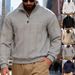 Men's Textured Jacquard Half-Zip Sweatshirt - Heavyweight Stand Collar Pullover With Unique Geometric Pattern, Relaxed Fit For Fall/Winter_viptrois.com