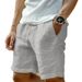 Men's Cotton Linen Solid Color Drawstring Elastic Waist Straight Leg Breathable Beach Style Shorts Fashion Everyday Clothing_viptrois.com
