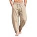 Summer Linen Cotton Harem Pants US Sized Loose Fit Plus Size Curved Cut Slim Fit Commuter Patchwork Long Pants_viptrois.com
