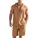 Men's Clothing Men's Linen Summer Two Piece Set Loose Casual Simple Hooded Sleeveless Shirt And Shorts Suit_viptrois.com