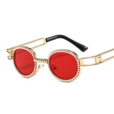 Hot Selling Small Oval Pearl Sunglasses Retro Trend INS Same Style Small Sunglasses For Women Metal Glasses_viptrois.com