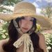 Lace Braided Straw Women's Summer Travel Big Brim Sun Seaside UV Protection Beach Hat_viptrois.com