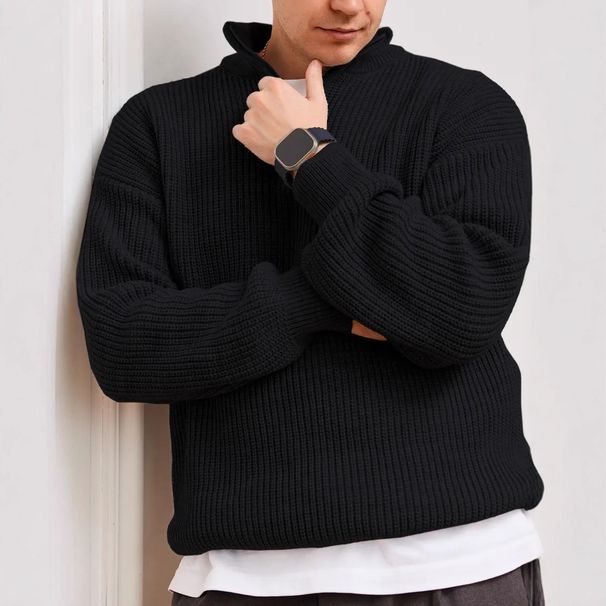 Men's Fall Winter Half Zip Stand Collar Sweater Men's Old Money Style Swetear Knitted Jumper_viptrois.com