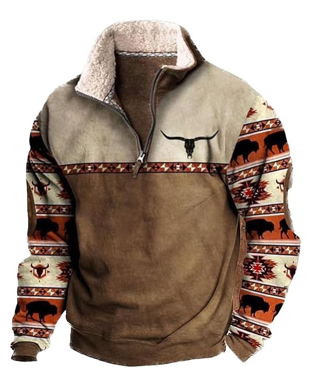 trend 2023 Cross-Border European American Spring And Autumn Digital Print High-Neck Half-Zip Sweatshirt For Men_viptrois.com