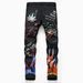 High Street Trendy Men's Stretch Slim Fit Jeans 3D Printed Black With Skull Graffiti Mid Rise Trousers_viptrois.com