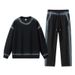 Men's Gradient Color Sweatsuit Set – Trendy Long-Sleeve Hoodless Sweatshirt & Jogger Pants (Black, Gray-White Ombre)_viptrois.com