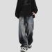 High Street Vibe Ink Splashed Hole Jeans For Men And Women Loose Deconstructed All Match Straight Wide Leg Trousers_viptrois.com