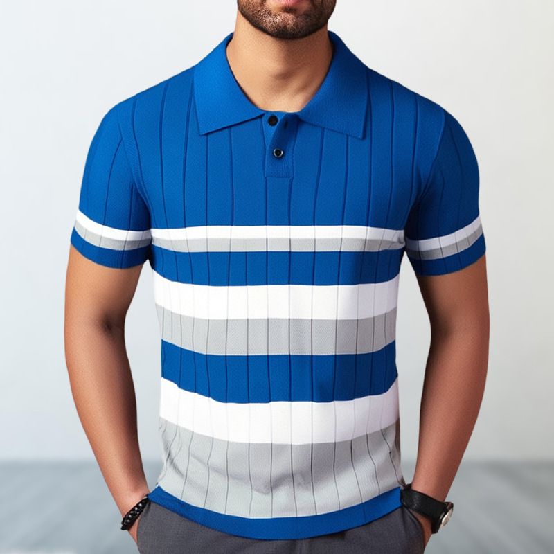 Men's Clothing menswear summer new style short sleeve sweater striped contrast color business polo shirt male SY0152_viptrois.com