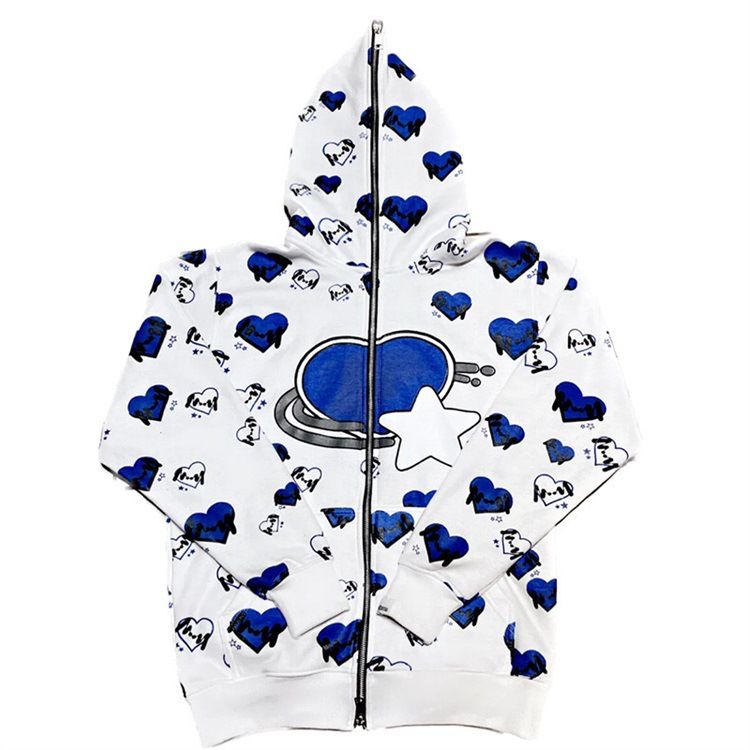 Men's Clothing Street Style New Trend Cartoon Print Full Zipper Unisex Loose Pullover With Fur Sweatshirt_viptrois.com