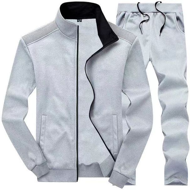 Youth Sports Embroidered Sweater Fit Stand Up Collar Solid Men's Spring And Autumn Long Sleeve Cardigan Set_viptrois.com