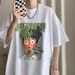 Round Neck Short Sleeved Summer Printed Street Student T-shirt Couple Loose Five Quarter Sleeve Trendy Men's Top_viptrois.com