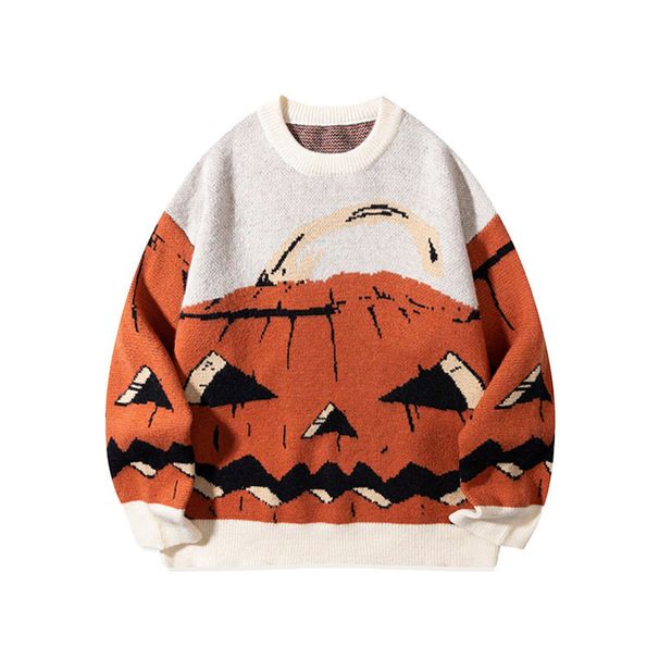 Halloween Pumpkin Sweater – Playful Jack-O'-Lantern Jacquard Pullover For Teens & Young Adults (S-XL, Cream)"_viptrois.com