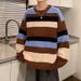 Soft Velvet Color Blocked Striped Knitted Shirt For Autumn And Winter Vintage Versatile Casual Loose_viptrois.com