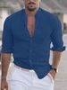 Men's Clothing 2025 New Solid Color Linen Stand Collar Cardigan Long Sleeve Loose Men's Shirt_viptrois.com