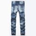 Loom Cross-Border Exclusive Foreign Trade Ripped European And American Fashion Slim Fit Trendy Straight Men's Jeans_viptrois.com