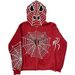 2024 New Spider Web Front And Back Print Hooded Cardigan Long Zipper Sweatshirt Loose Fit Hot Sale_viptrois.com