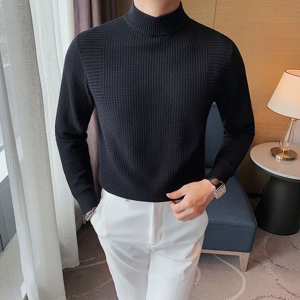 Men's Clothing Men's Base Sweater Spring And Autumn New Slim Fit Mid Neck Inner Wear Korean Style Half High Collar Sweater_viptrois.com
