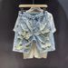 Men's Summer Casual Ripped Mid-Length Shorts Trendy Purchase Mid-Waist Non-Stretch Machine Washable Blue Black_viptrois.com