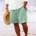 Men's Clothing New Cotton And Linen Shorts With Multiple Pockets And Drawstring Men's Striped Beach Pants_viptrois.com