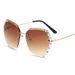 New Women In South Korea, Trendy Frameless Crystal Cut Edge For Women, UV Resistant Diamond Studded Sunglasses_viptrois.com