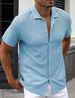 Men's Clothing Men's Casual Striped Shirt Lapel Short Sleeved Top Light Trendy_viptrois.com