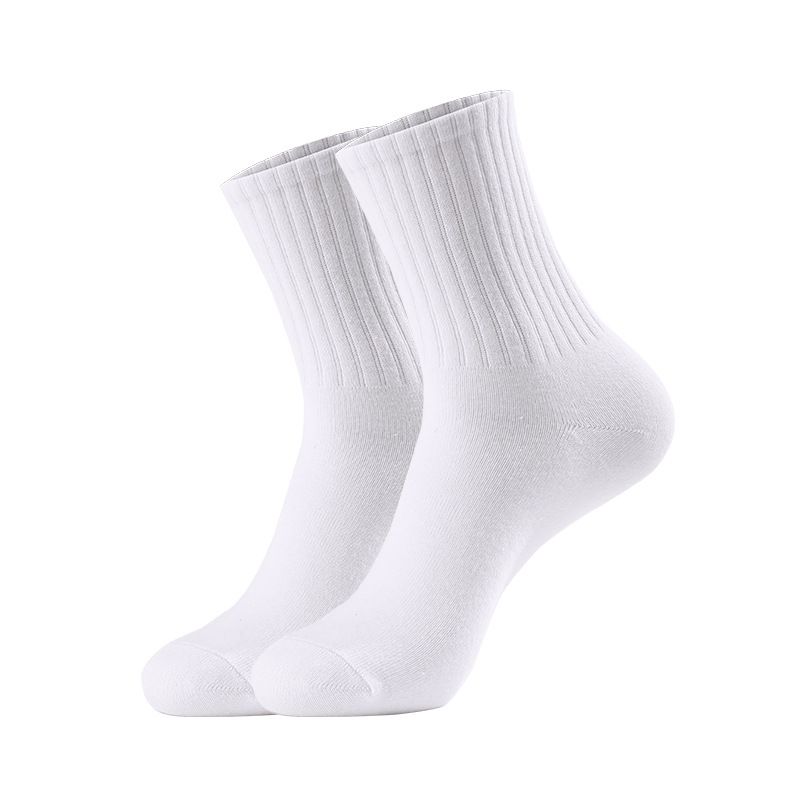 Solid color long cotton socks Breathable sweat absorption casual deodorant white socks sports socks_viptrois.com