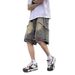 Men's Clothing Retro Old Waste Style Raw Edge Washed Denim Shorts Casual Versatile Shorts_viptrois.com