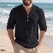 Breathable Linen Henley Neck Long Sleeve T-Shirt For Men - Relaxed Fit, Casual Comfort, Summer Essential_viptrois.com
